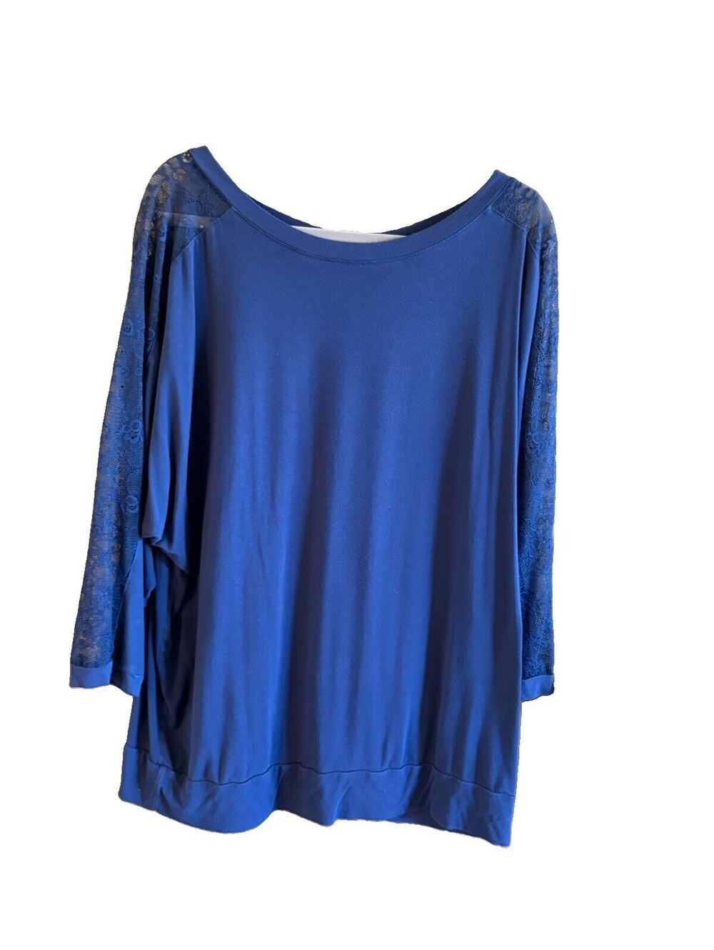 Torrid 2 Super Soft Navy  Knit Blouse Lace Insert On Sleeves Rayon/Spandex